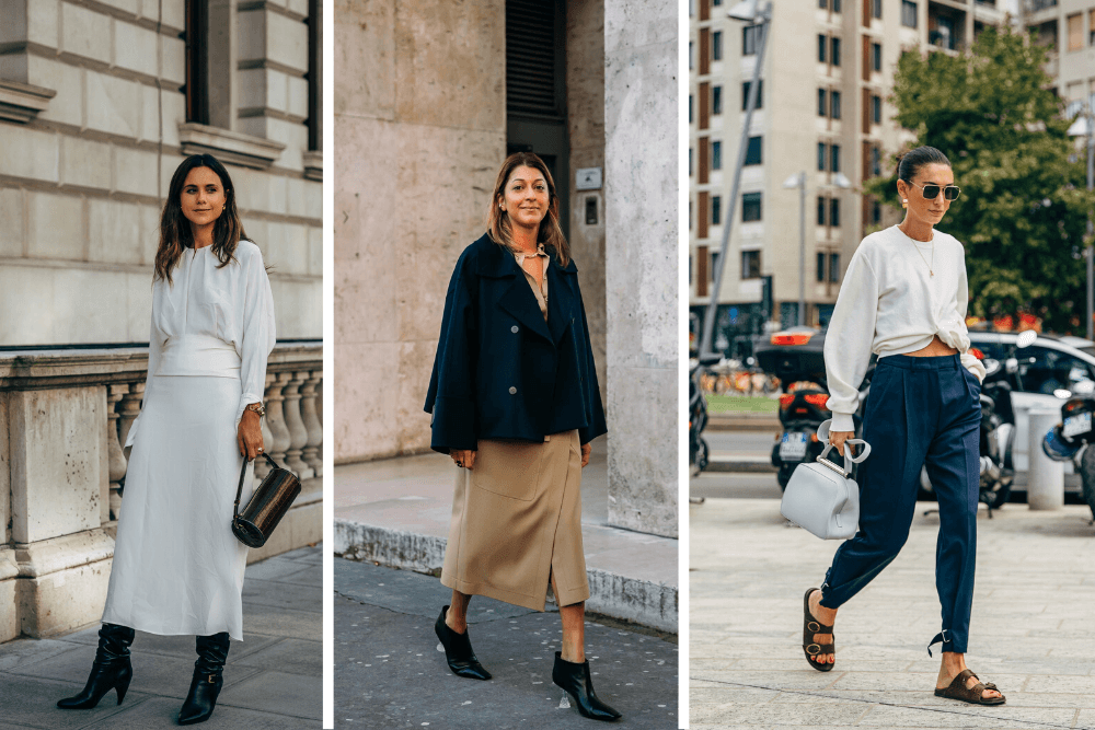 Mulheres com tons básicos, ótimos para a moda minimalista feminina.